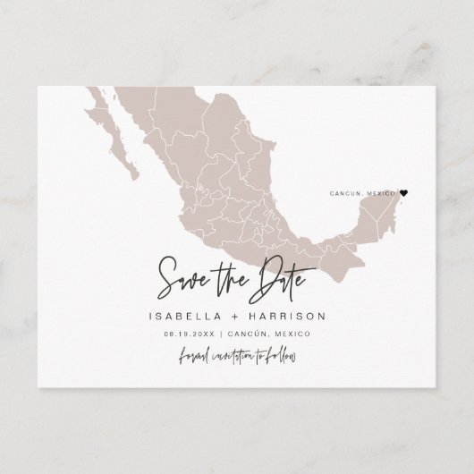 QUINN- Mexico Map Save the Date Moveable Heart. Briefkaart (Voorkant)