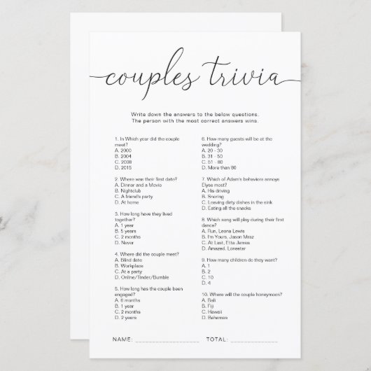 Quinn Minimale paren Trivia Game (Voorkant / Achterkant)