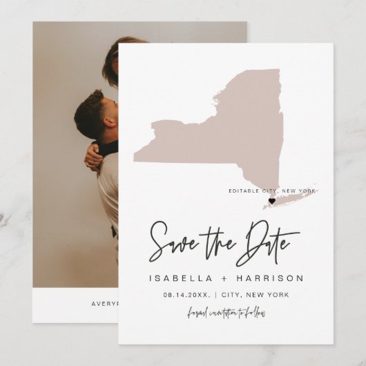 QUINN NEW YORK Roze kaart Foto Save the Date (Voorkant / Achterkant)