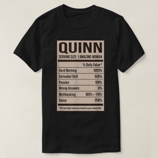 Quinn Nutrition Facts Name Nickname Alias Titel F T-shirt (Design voorkant)