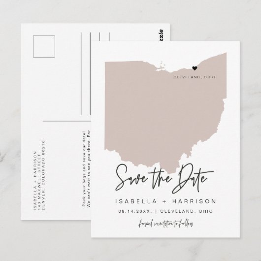 QUINN- Ohio Kaart Save the Date (Verplaatsbaar Har (Voorkant / Achterkant)