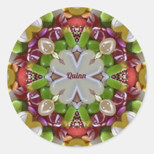QUINN ~ PASEN SNOEP ~ RONDE STICKER (Voorkant)