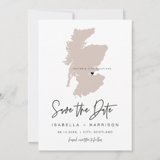 QUINN SCOTLAND Blush Pink Map Photo Save the Date Kaart (Voorkant)