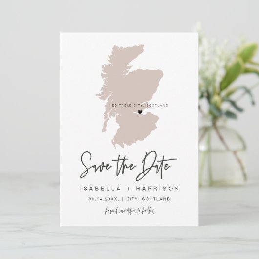 QUINN SCOTLAND Blush Pink Map Photo Save the Date Kaart (Staand voorkant)
