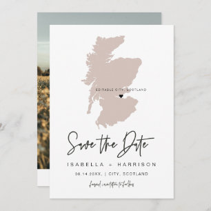 QUINN SCOTLAND Blush Pink Map Photo Save the Date Kaart