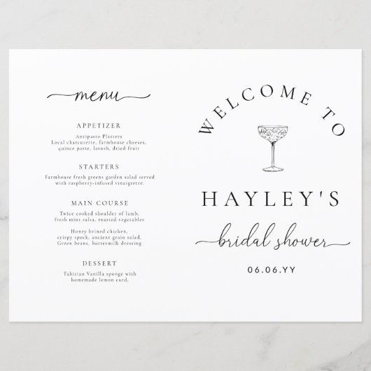 Quinn Script Bridal Shower Game and Menu Booklet (Voorkant)