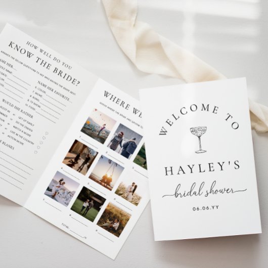 Quinn Script Bridal Shower Game and Menu Booklet Kaart