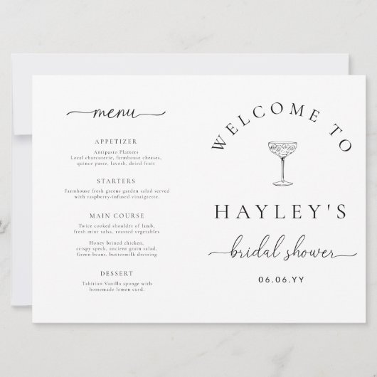 Quinn Script Bridal Shower Game and Menu Booklet Kaart (Voorkant)