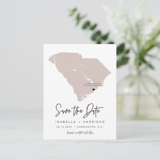 QUINN- South Carolina Kaart Save the Date EDITABLE (Staand voorkant)