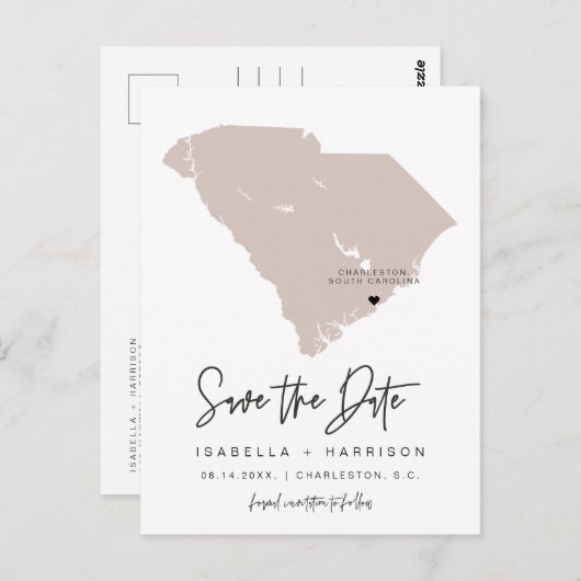 QUINN- South Carolina Kaart Save the Date EDITABLE (Voorkant / Achterkant)