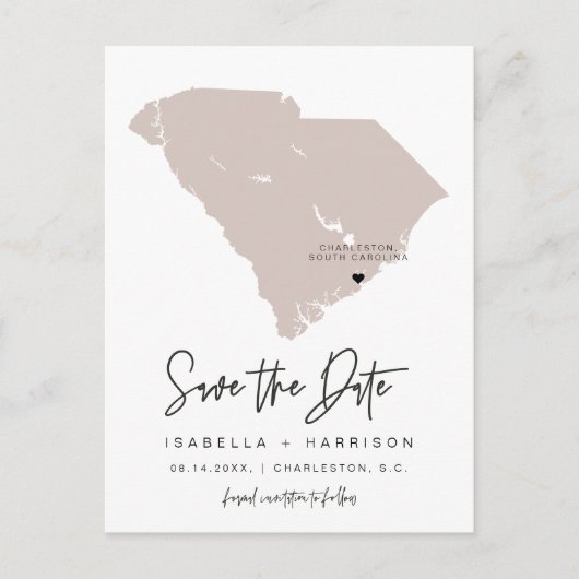QUINN- South Carolina Kaart Save the Date EDITABLE (Voorkant)