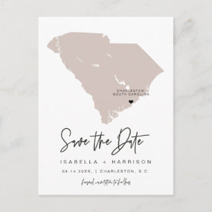 QUINN- South Carolina Map opslaan op datum EDITABL Briefkaart