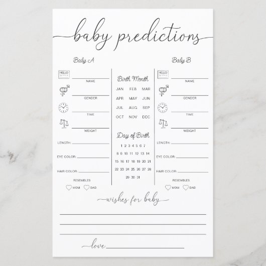 Quinn Twins Baby Predictions Game (Voorkant)