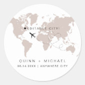 QUINN Wereldkaart Reisbestemming Save the Date Ronde Sticker (Voorkant)