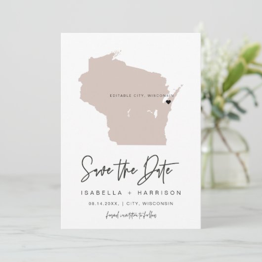 QUINN WISCONSIN Blush Pink Map Opslaan Datum Kaart (Staand voorkant)