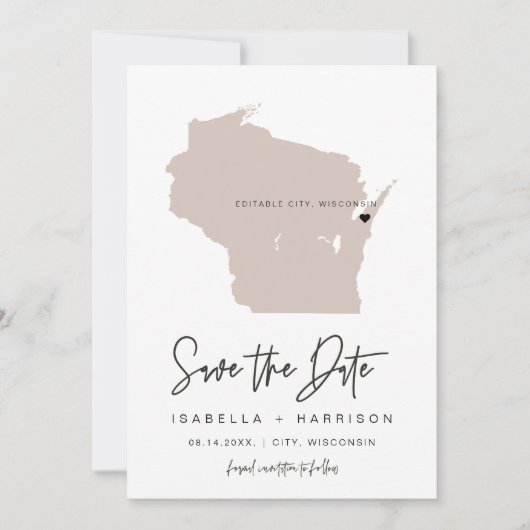 QUINN WISCONSIN Blush Roze Kaart Foto Save the Dat (Voorkant)