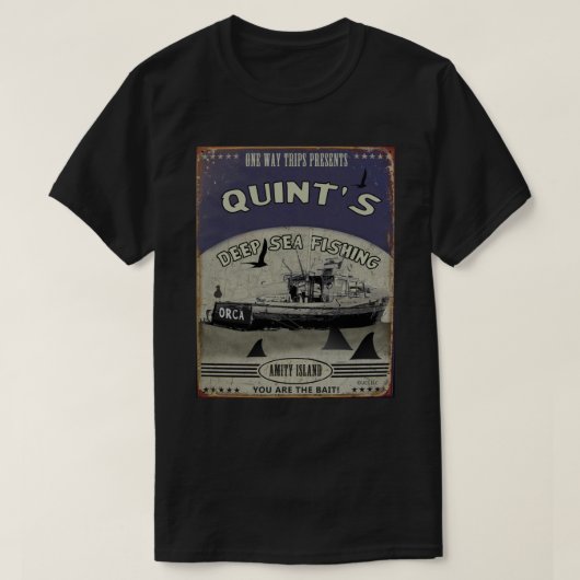 Quint&x27;s Shark Vist (Eenvoudige reizen) Sticker T-shirt (Design voorkant)