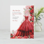 Quintencera Glam Red Dress Bedankkaart (Staand voorkant)