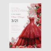 Quintencera Glam Red Dress Party Uitnodigen Vellum Uitnodigingen (Voorkant)