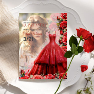 Quintencera Glam Red Dress Party Uitnodigen Vellum Uitnodigingen
