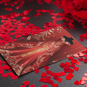 Quintencera Glam Red Dress Verjaardagsfeest Uitnod Bedankkaart