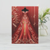 Quintencera Glam Red Dress Verjaardagsfeest Uitnod Bedankkaart (Staand voorkant)