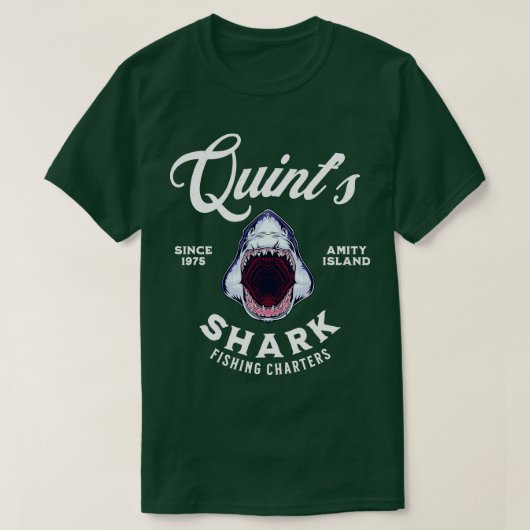 Quints Vist charters sinds 1975 Amity Island T-shirt (Design voorkant)