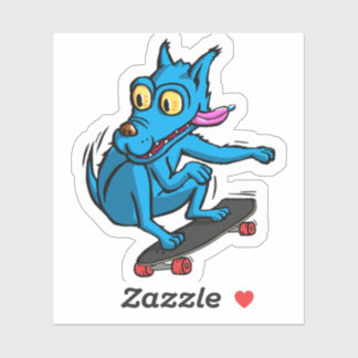 Quircky the blue dog skater sticker