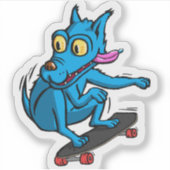 Quircky the blue dog skater sticker (Voorkant)