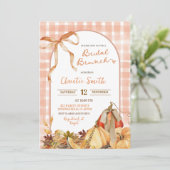 Quirk Gingham Plaid Bow Pumpkin Bruids Brunch Kaart (Staand voorkant)