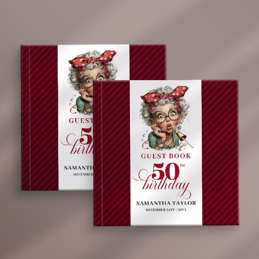 Quirky 50th birthday woman event guest book gastenboek
