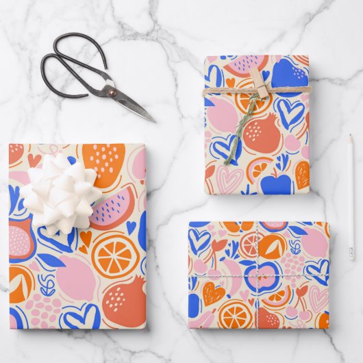 Quirky Aesthetic Colorful Fruit Food Inpakpapier Vel (Voorkant)