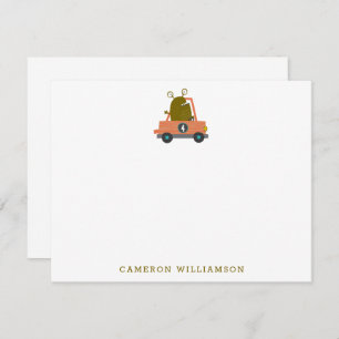 Quirky Alien Racing Car Personalized Stationery Bedankkaart