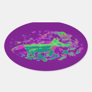 Quirky Animal Limoen Paars Fox Ovale Sticker