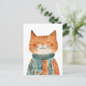 Quirky Antropomorphic Cat Waterverf Illustratie Briefkaart (Staand voorkant)
