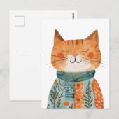 Quirky Antropomorphic Cat Waterverf Illustratie Briefkaart (Voorkant / Achterkant)