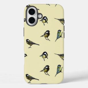 Quirky Bird Pattern Beige iPhone 16 Plus Hoesje
