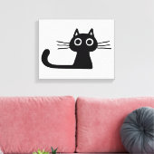 Quirky Black Kitty Cat Black en White Animal Art Canvas Afdruk (Insitu (Woonkamer))
