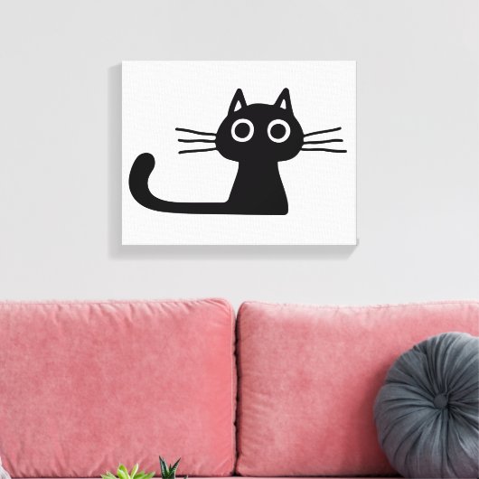 Quirky Black Kitty Cat Black en White Animal Art Canvas Afdruk (Insitu (Woonkamer))
