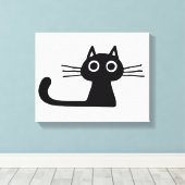 Quirky Black Kitty Cat Black en White Animal Art Canvas Afdruk (Insitu (Houten vloer))