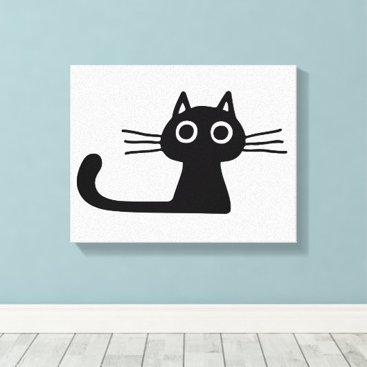 Quirky Black Kitty Cat Black en White Animal Art Canvas Afdruk (Insitu (Houten vloer))