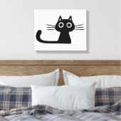 Quirky Black Kitty Cat Black en White Animal Art Canvas Afdruk (Insitu (Slaapkamer))
