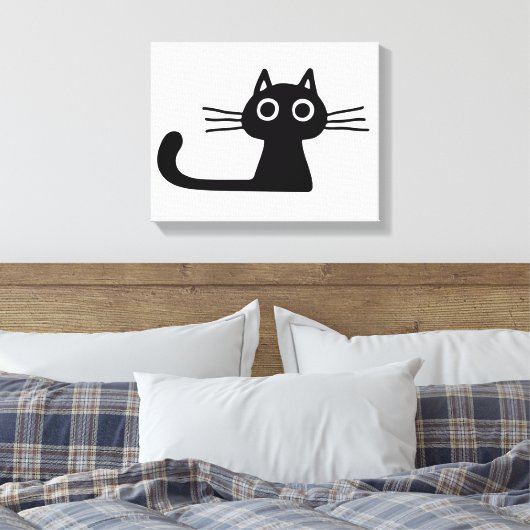 Quirky Black Kitty Cat Black en White Animal Art Canvas Afdruk (Insitu (Slaapkamer))