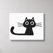 Quirky Black Kitty Cat Black en White Animal Art Canvas Afdruk (Voorkant)