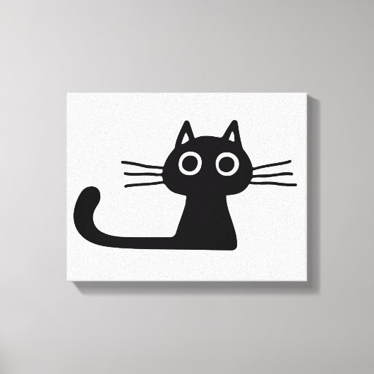 Quirky Black Kitty Cat Black en White Animal Art Canvas Afdruk (Voorkant)