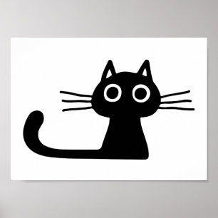 Quirky Black Kitty Cat   Filmzwart en wit Poster