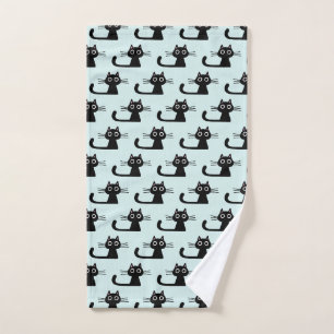 Quirky Black Kitty Cat Fun Pattered Handdoek