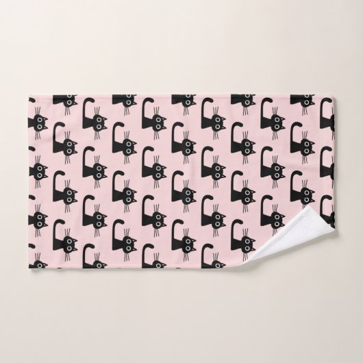 Quirky Black Kitty Cat | Fun Patterned Handdoek (Handdoek)