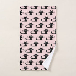 Quirky Black Kitty Cat   Fun Patterned Handdoek