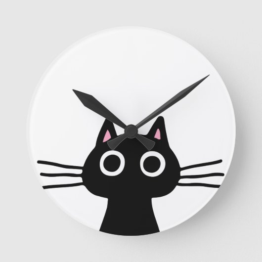 Quirky Black Kitty Cat met Long Whiskers Ronde Klok (Voorkant)